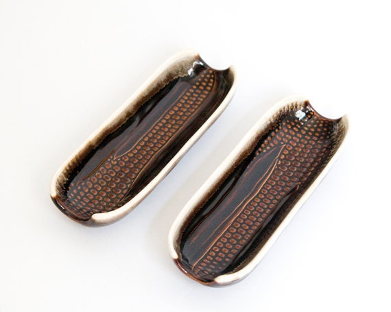 SALE Pfaltzgraff GOURMET BROWN Corn Holders ... Mid Century Modern
