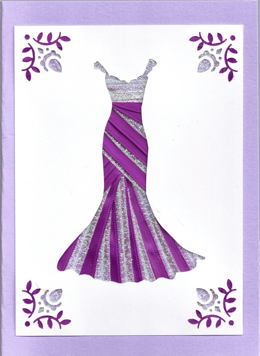 items-similar-to-ribbon-iris-fold-card-dress-in-purple-and-silver-on-etsy