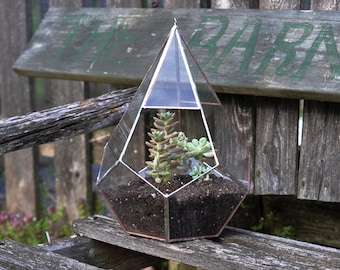 Teardrop Terrarium Kit, large teardrop glass terrarium -- hanging or sitting -- stained glass -- copper or silver color -- eco friendly