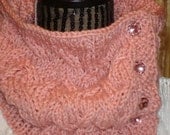 Knit Pink Cowl with Glass Buttons.Cable.Woman. Girls.Spring/Fall/Winter.