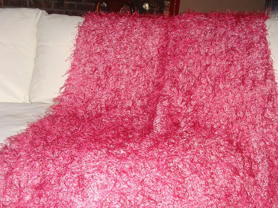 Knit Pink throw/blanket.Fur.
