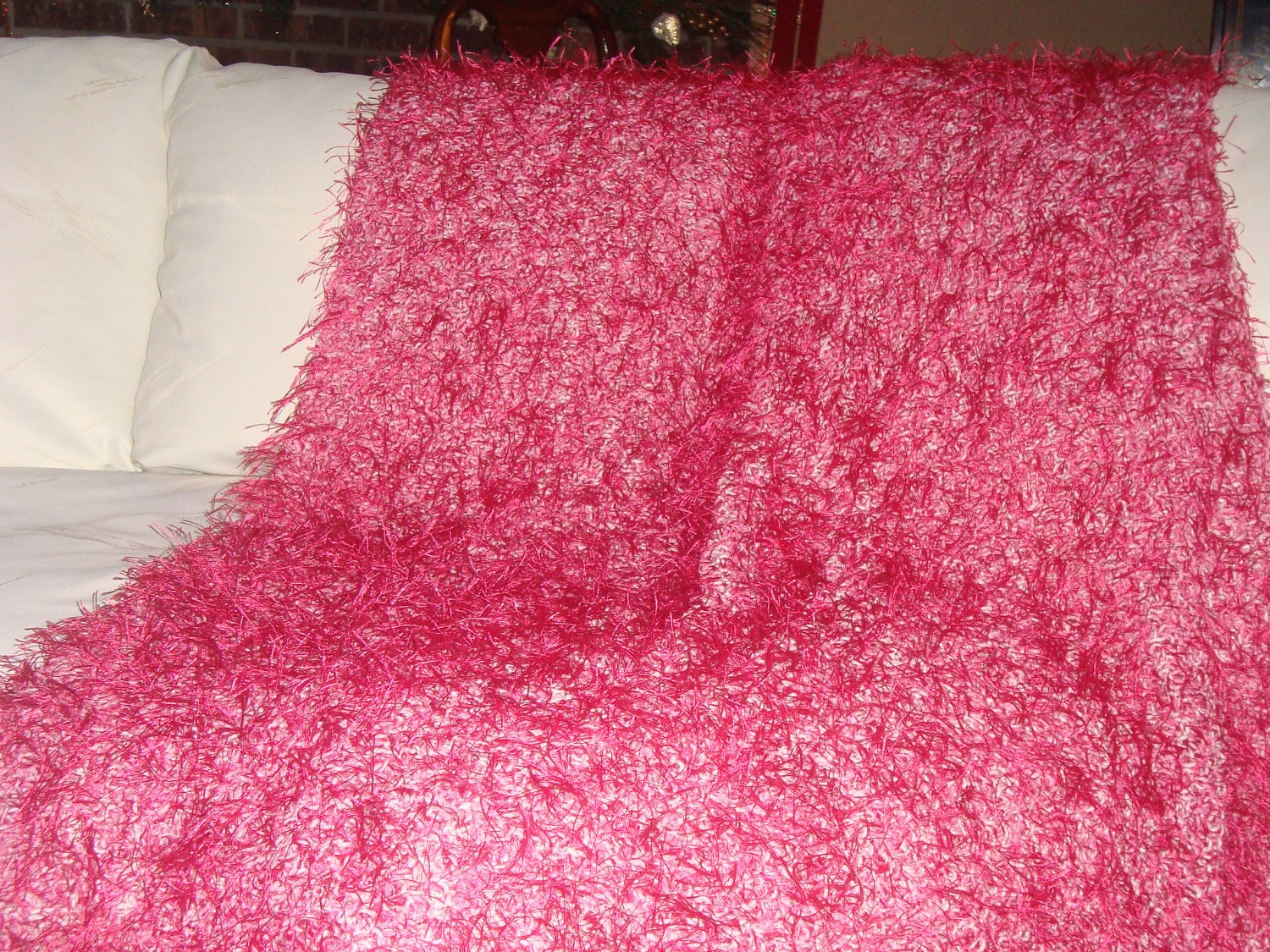 Knit Pink throw/blanket.Fur.
