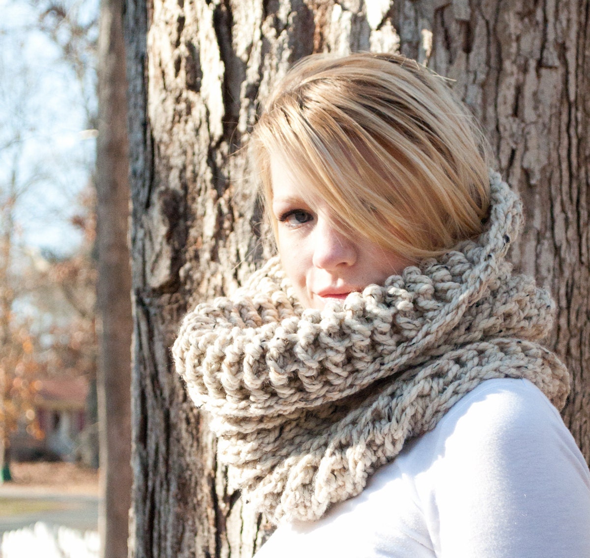 The Chunky Cowl Neckwarmer  Scarf - Natural - Wool Blend