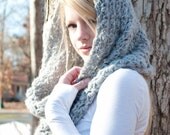 The Chunky Cowl Scarf Shawl Hood - Silver Grey