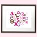 Alphabet art print poster for baby nursery or kids room - 8 x 10 - pink, purple & brown