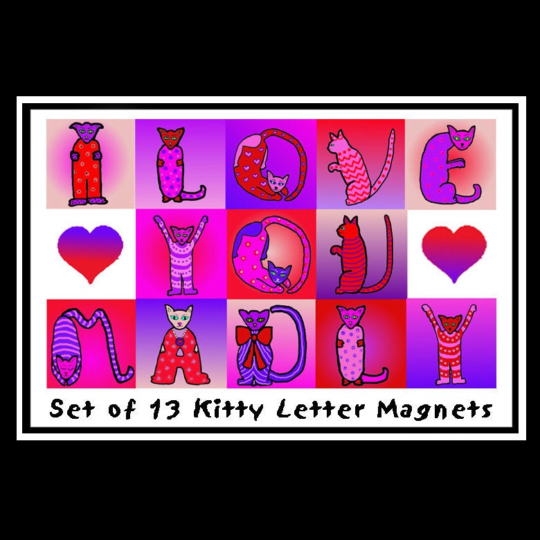 Set of 13 Kitty "I Love You" Magnets