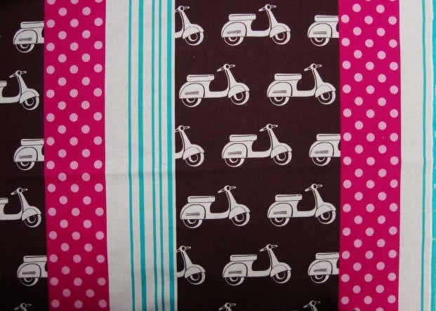 Echino Fabric- Scooter - Brown/Pink