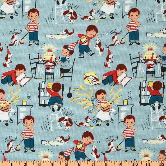 Michael Miller Fabric- Little Chef - Teal - Kids Novelty Fabric