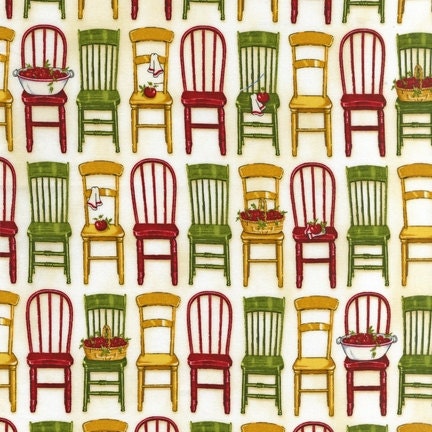 Kiss the Cook- Wood Kitchen Chairs- Vintage- Mary Thompson for Robert Kaufman Fabrics-Novelty Fabric