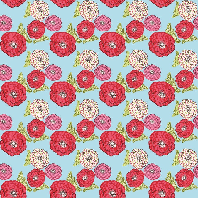Homespun Chic- Sewing Patterns - Linen/Red- by Melody Ross for Blend Fabrics - Novelty Fabric