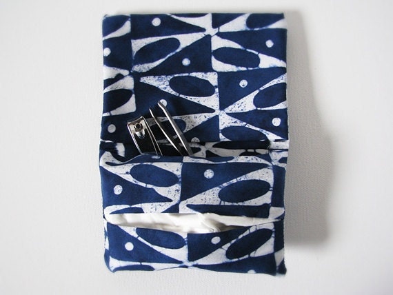 Pocket Tissue cozy With Navy Blue Batik Fabric