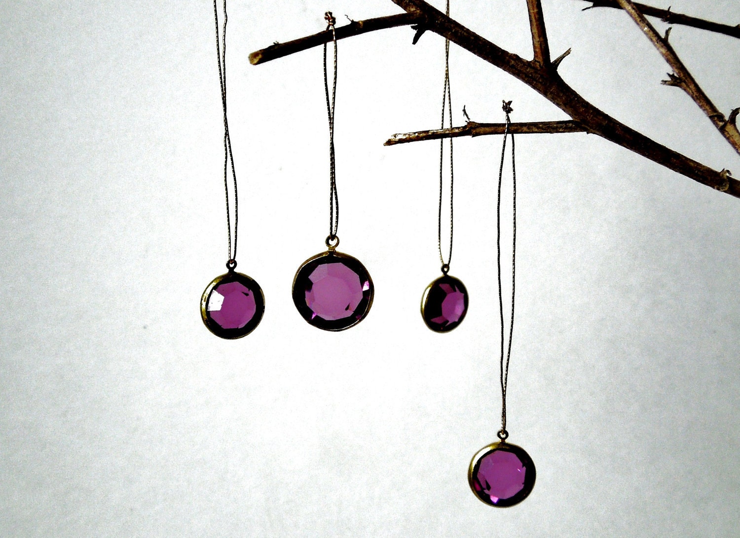 VINTAGE: 6 Dream Spring Swarovski Purple Rhinestone Crystal Charms/Pendants - Brass Setting