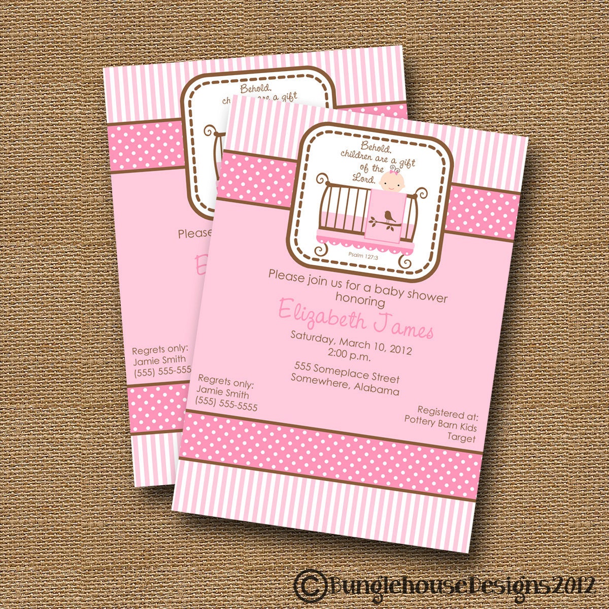 Baby Girl Shower Invitation DIY PRINTABLE Baby Crib Baby Bed Christian ...