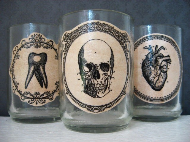 Halloween Candle Votive Holder - Anatomical - Skull - Heart - Tooth - Dreadful Dissection