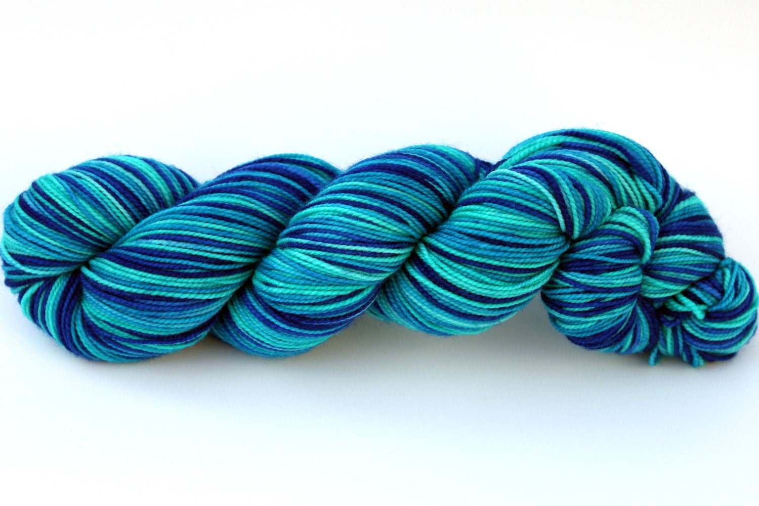 Self Striping Sock Yarn, Superwash Merino and Nylon Fingering Weight, in "Pool"