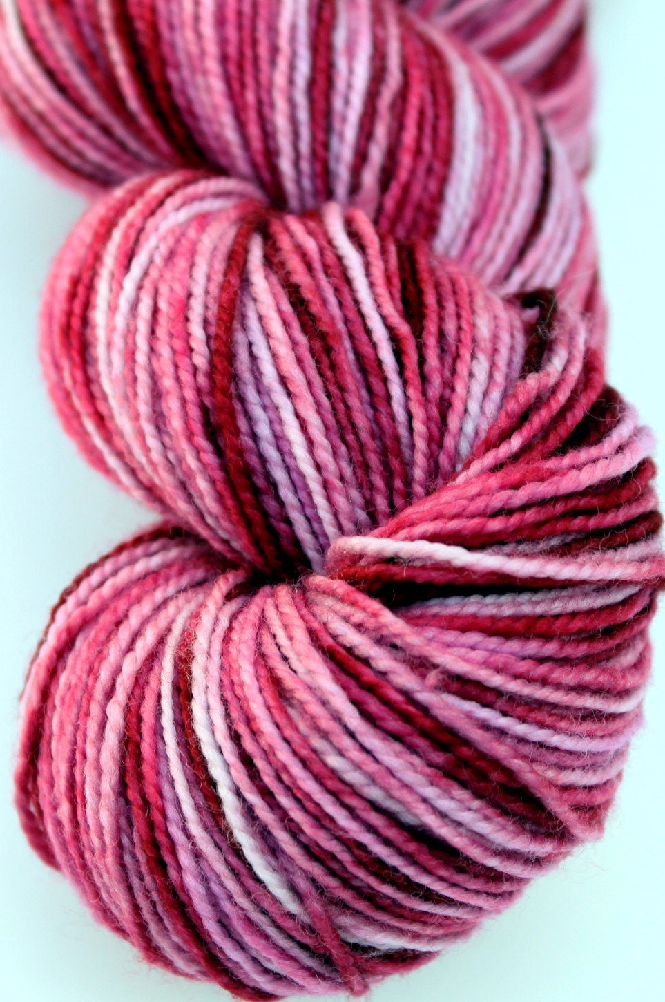 Kettle Dyed Sock Yarn, Superwash Merino and Nylon Fingering Weight, in "Damask Rose"