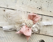 Fancy Girl Newborn Shabby Chic Bow On Lace band