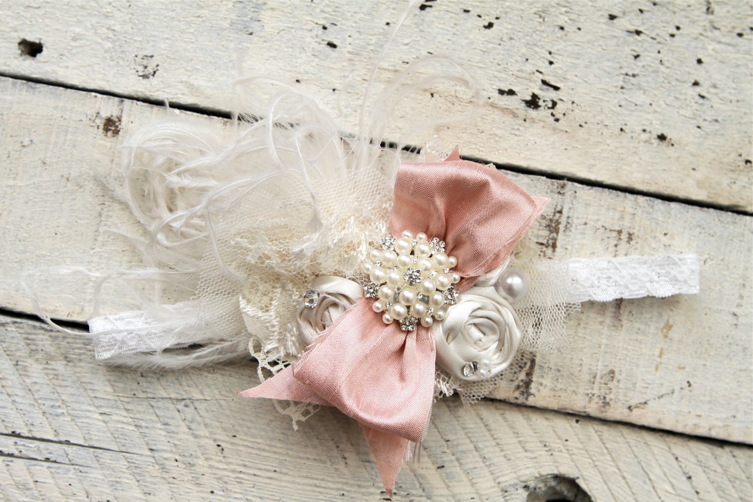 Fancy Girl Newborn Shabby Chic Bow On Lace band