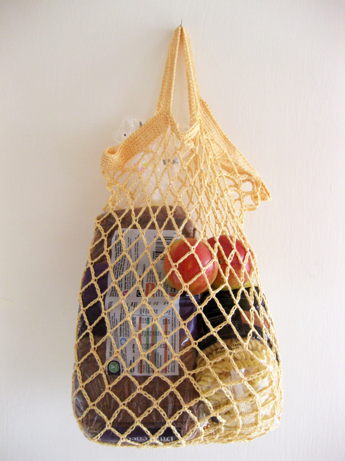 Crochet linen mesh string bag / market bag / produce bag in pale yellow