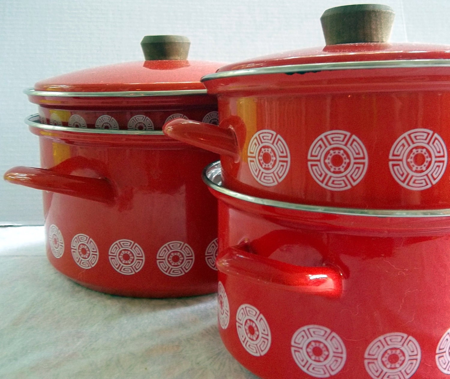 Items similar to Vintage Scandinavian Design Red Enamel Cookware