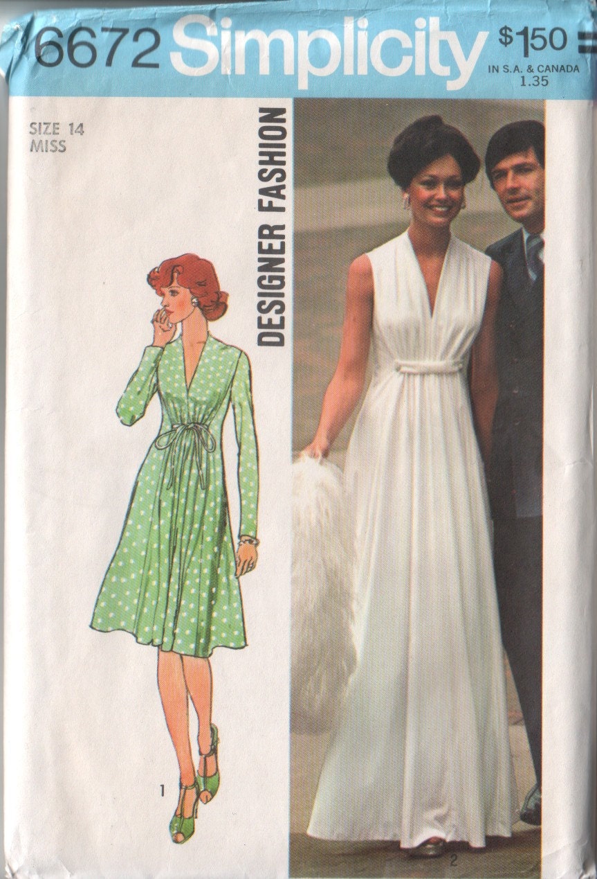 Vintage Simplicity 1970's Evening Maxi Dress & Day Dress Pattern 6672 36 Bust Factory Folds
