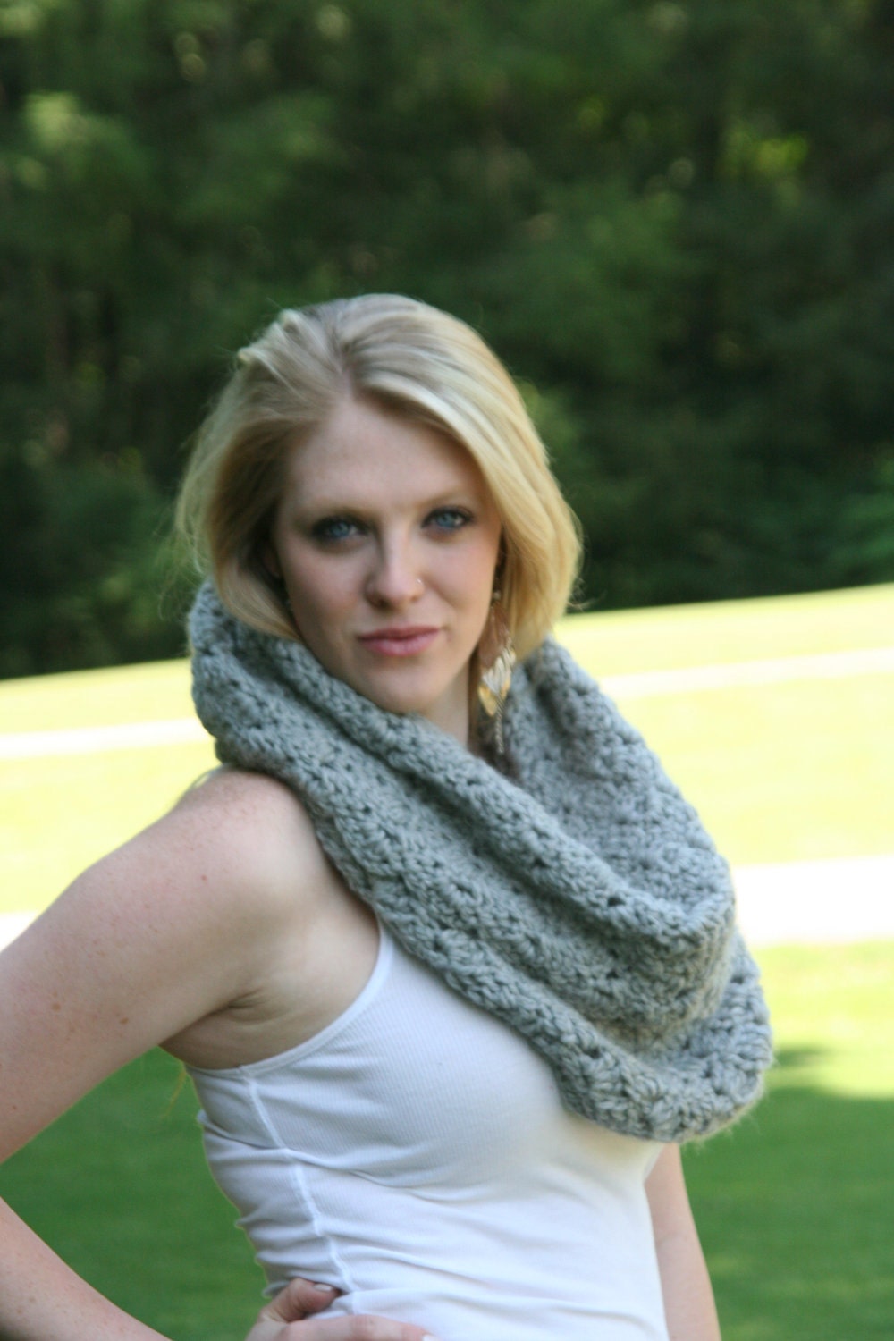 Alpaca Cowl Scarf / The Plymouth / Chunky Snood Scarf 100% Baby Alpaca Silver Gray