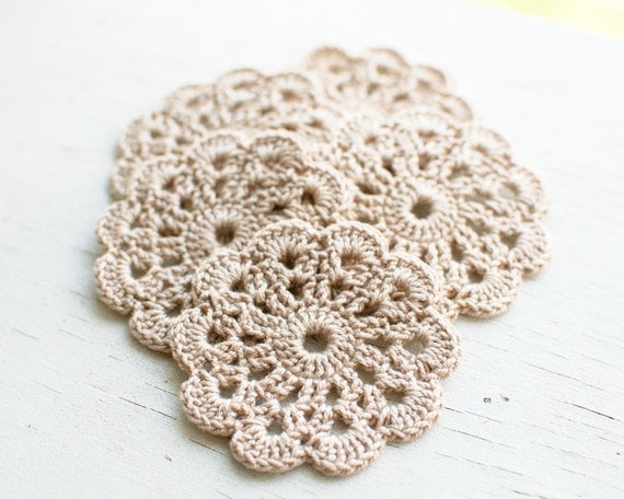 crochet flower applique Beige Neutral Wedding Decoration Embellishment set of 5 Christmas decoration