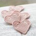 Set of 5 Crochet hearts applique Wedding decoration embellishment pale pink shabby chic