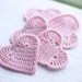 Set of 5 Crochet hearts applique Wedding decoration embellishment Blush rose pink shabby chic