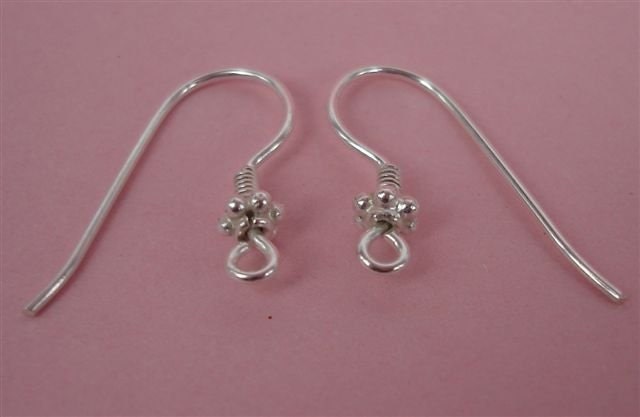 EWFMN07 - 925 Sterling Silver Earring Hooks with Bali Bead Accent