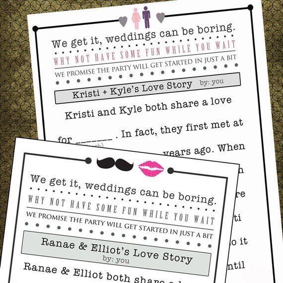 Printable Mad Lib for Wedding // Unique Program Insert // Table Setting