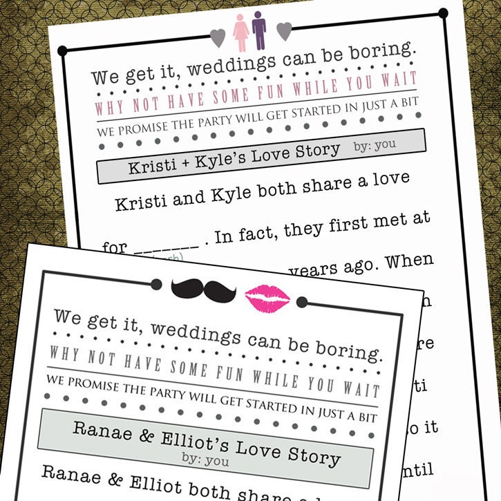 Printable Mad Lib for Wedding // Unique Program Insert // Table Setting