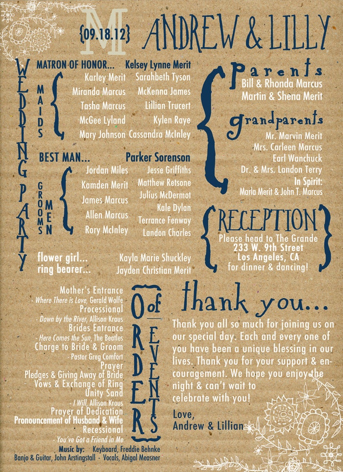 Rustic Vintage Wedding Program