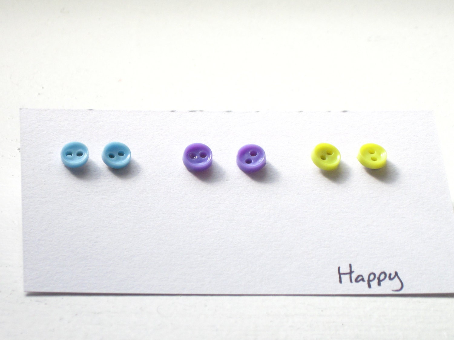 Blue Purple Yellow Cute Stud Earrings Mini Buttons - Happy Set