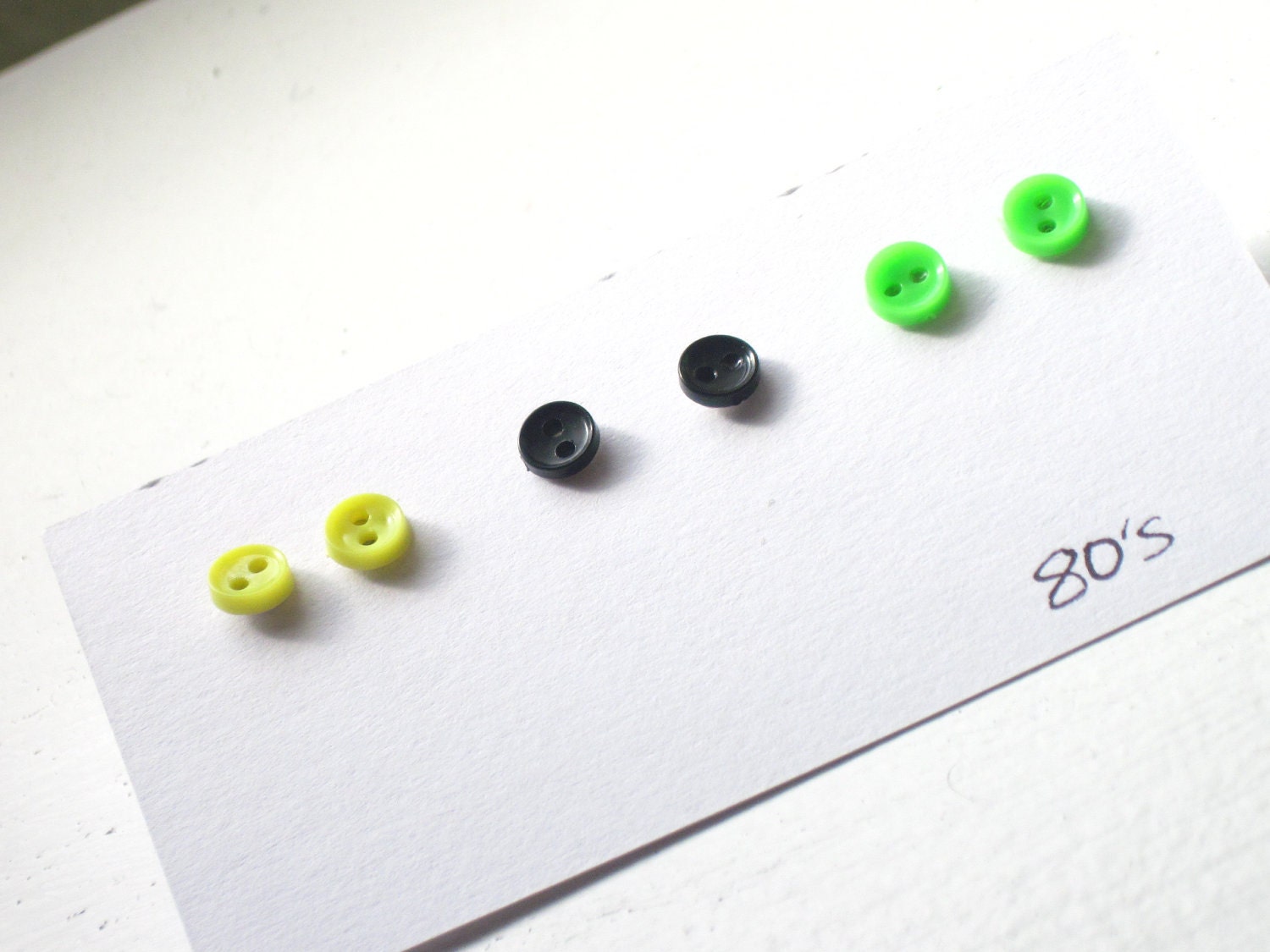 Button Stud Earrings  - Neon Yellow Black Green 80's Set