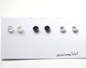 Cute Stud Earrings Mini Buttons -Black White Clear Minimalist Set