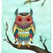 Owl Art  - The Bright Owl - Owl Watercolor Print - Owl Illustration - Owl Nursery Art -  Retro Colors - 8x10