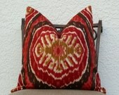 Decorative Pillow Cover - Accent Pillow - Throw Pillow - Home Decor Designer Fabric - SAME Fabric Both Sides - Red, Gold, Brown - Ikat