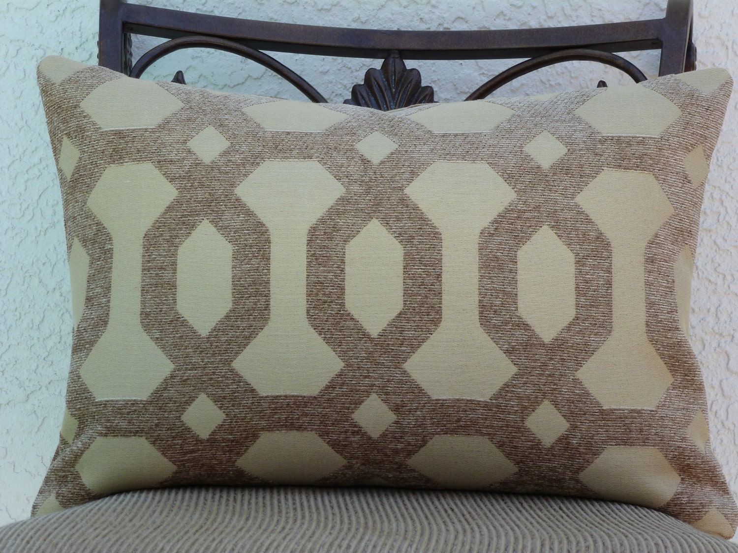 Decorative Pillow Cover - Lumbar Pillow 14" X 20" Taupe and Beige - SAME Fabric Both Sides
