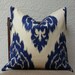 Decorative Pillow Cover - Home Decor Designer Fabric - SAME Both Sides - Navy and Dark Blue/Cream - Ikat - Accent Pillow - Throw Pillow