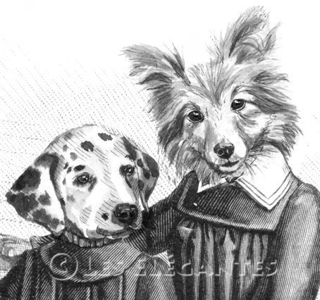 Dalmatian and Sheltie Art - 8" x 12" embossed paper - print