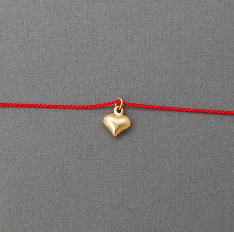 Tiny Heart Wish Silk String Bracelet available in gold or silver