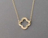 Double Connected Gold Clover Necklace Quatrefoil also in Silver