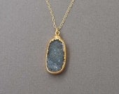 SALE Gray Long Druzy Drusy Gold Necklace