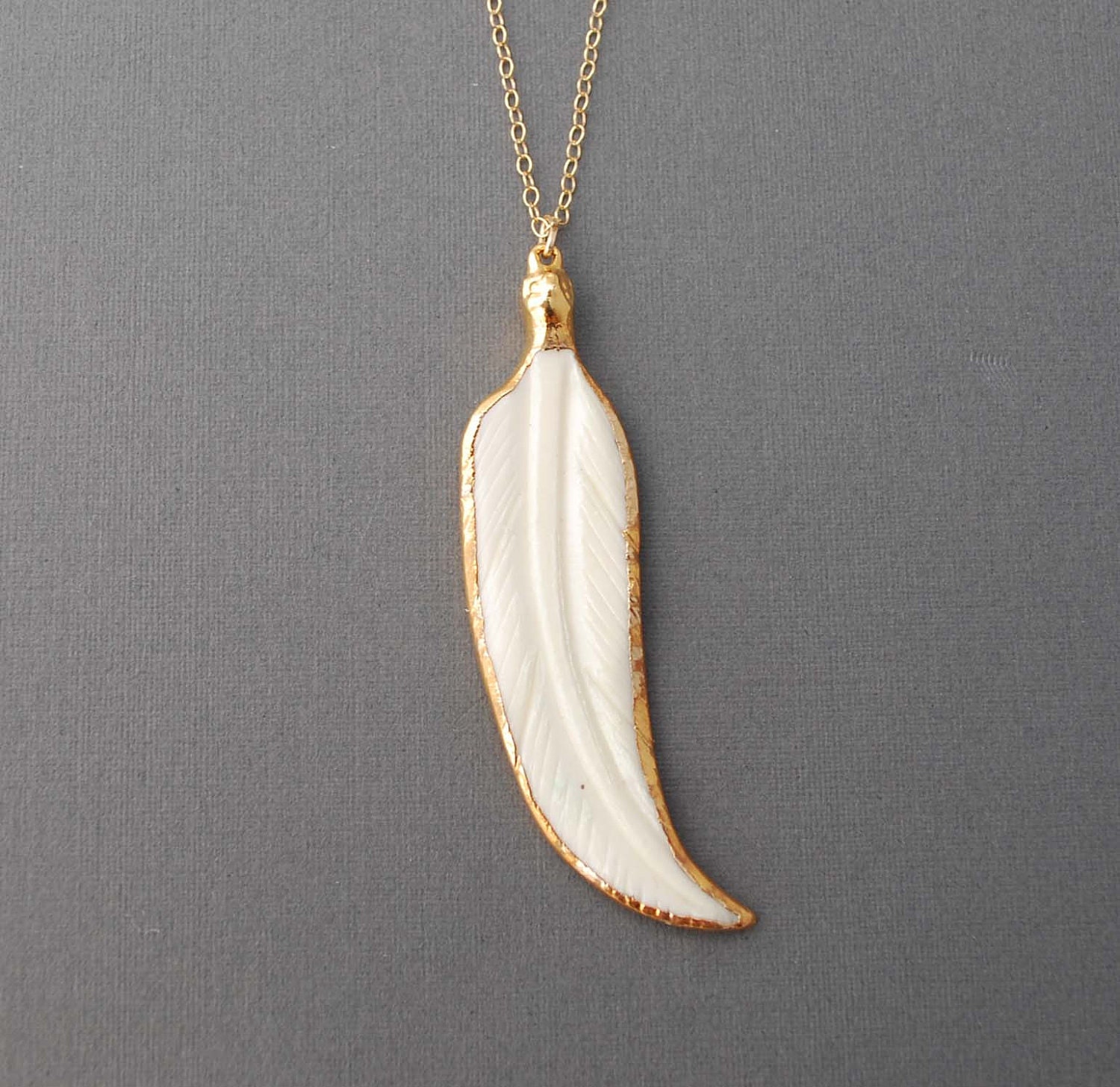 White Bone Feather Necklace on Gold Fill Chain