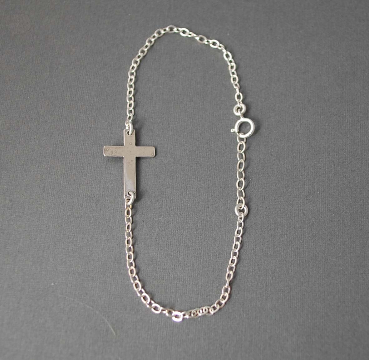 Sterling Silver Sideways Cross Bracelet Horizontal