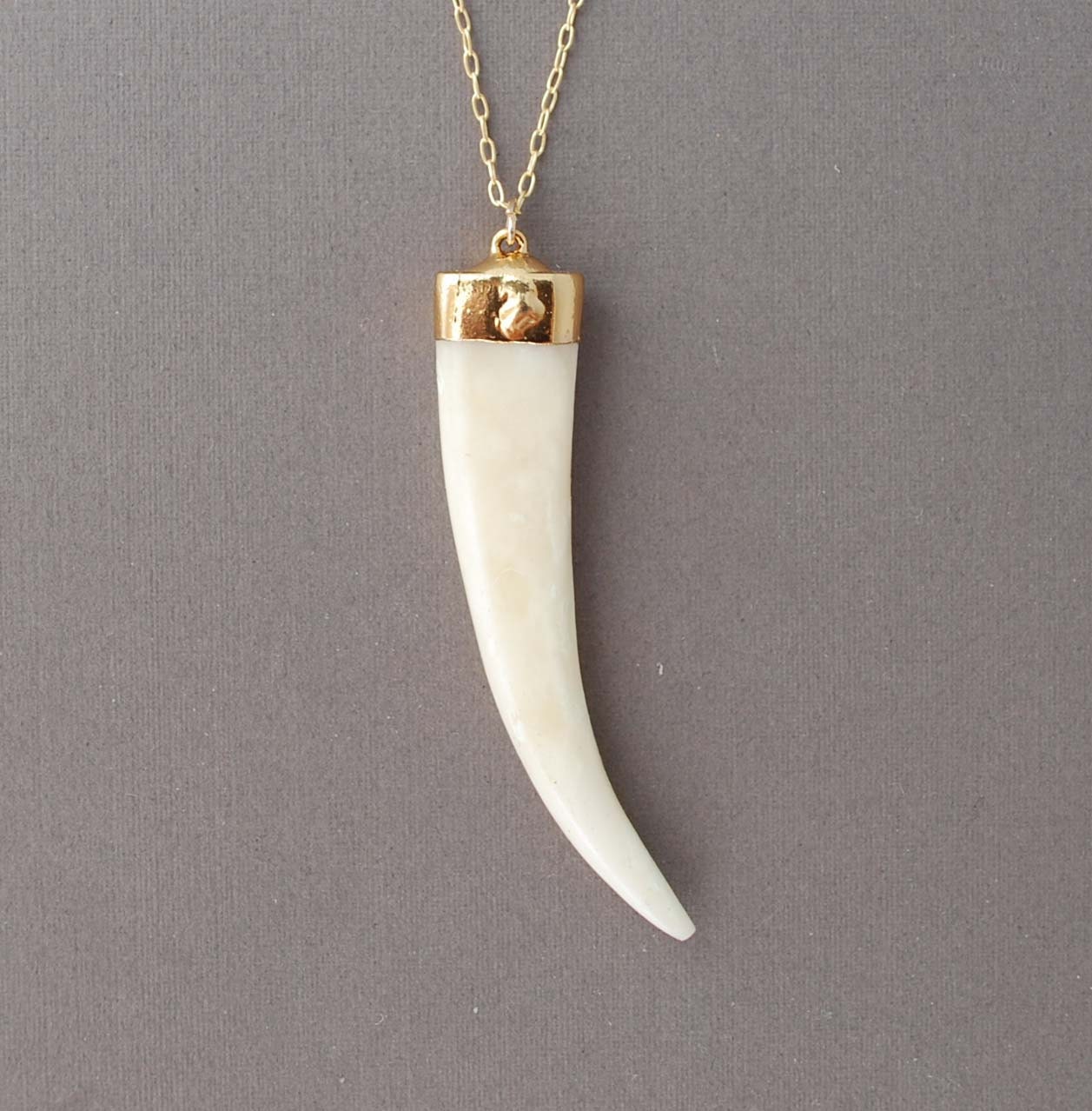 White Tusk Necklace on Gold Fill Chain