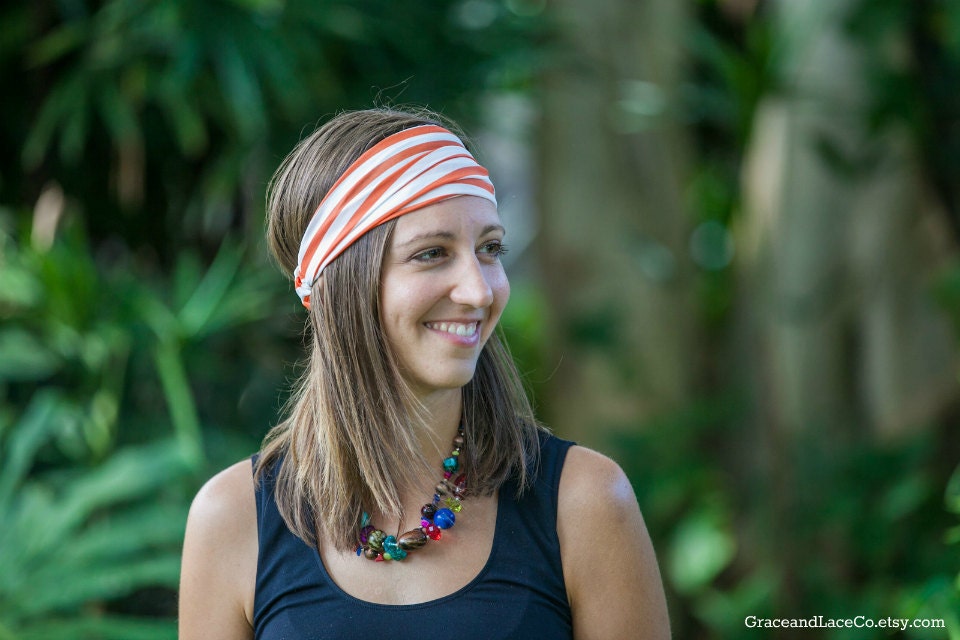 Tangerine Striped Satin Headwrap headband - turban hair wrap head covering head scarf head wrap (item no. HW2-20)