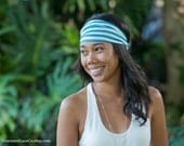 Teal Striped Satin Headwrap headband - turban hair wrap head covering head scarf head wrap (item no. HW2-21)