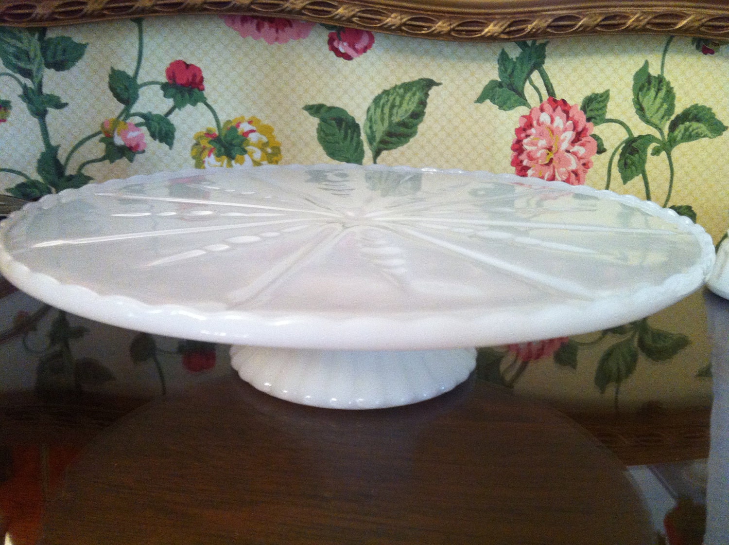 Milk Glass Cake Stand Plate by Anchor Hocking Vintage c 1950 - 60s